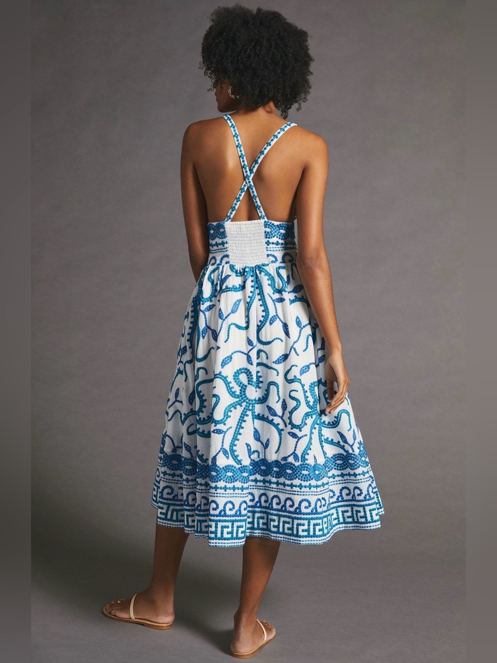NEW Anthropologie Maeve Seaside Embroidered Midi Sundress blue/white Size 6 - Picture 2 of 10
